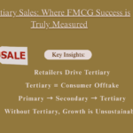 FMCG sales flow showing primary sales from manufacturer to distributor, secondary sales from distributor to retailer, and tertiary sales from retailer to consumer, highlighting the importance of retailers in driving consumer offtake